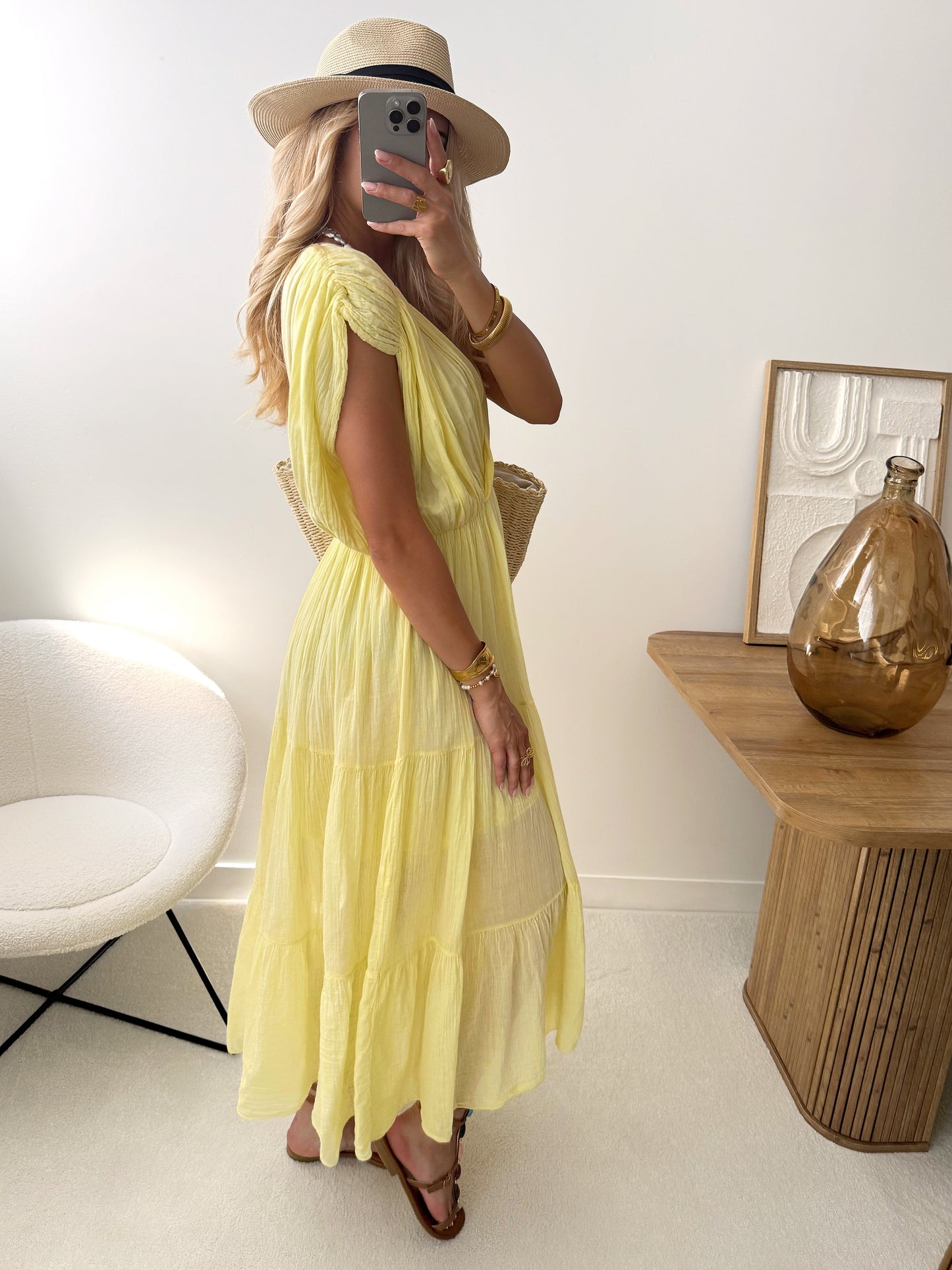 AZOLTINE long ruffled dress - yellow