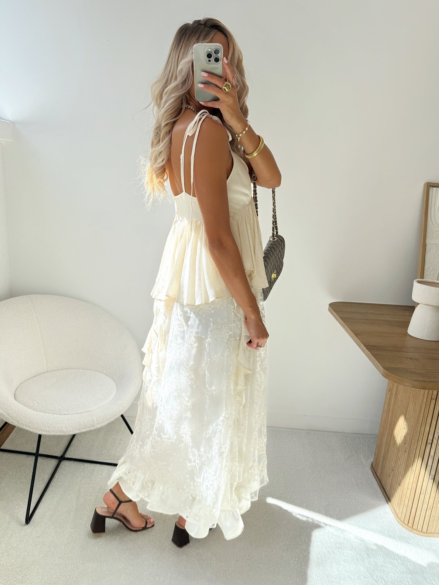 SHAREN ruffled lace long dress
