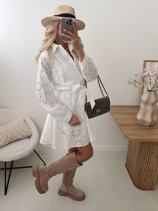 CARELI English embroidery dress with belt