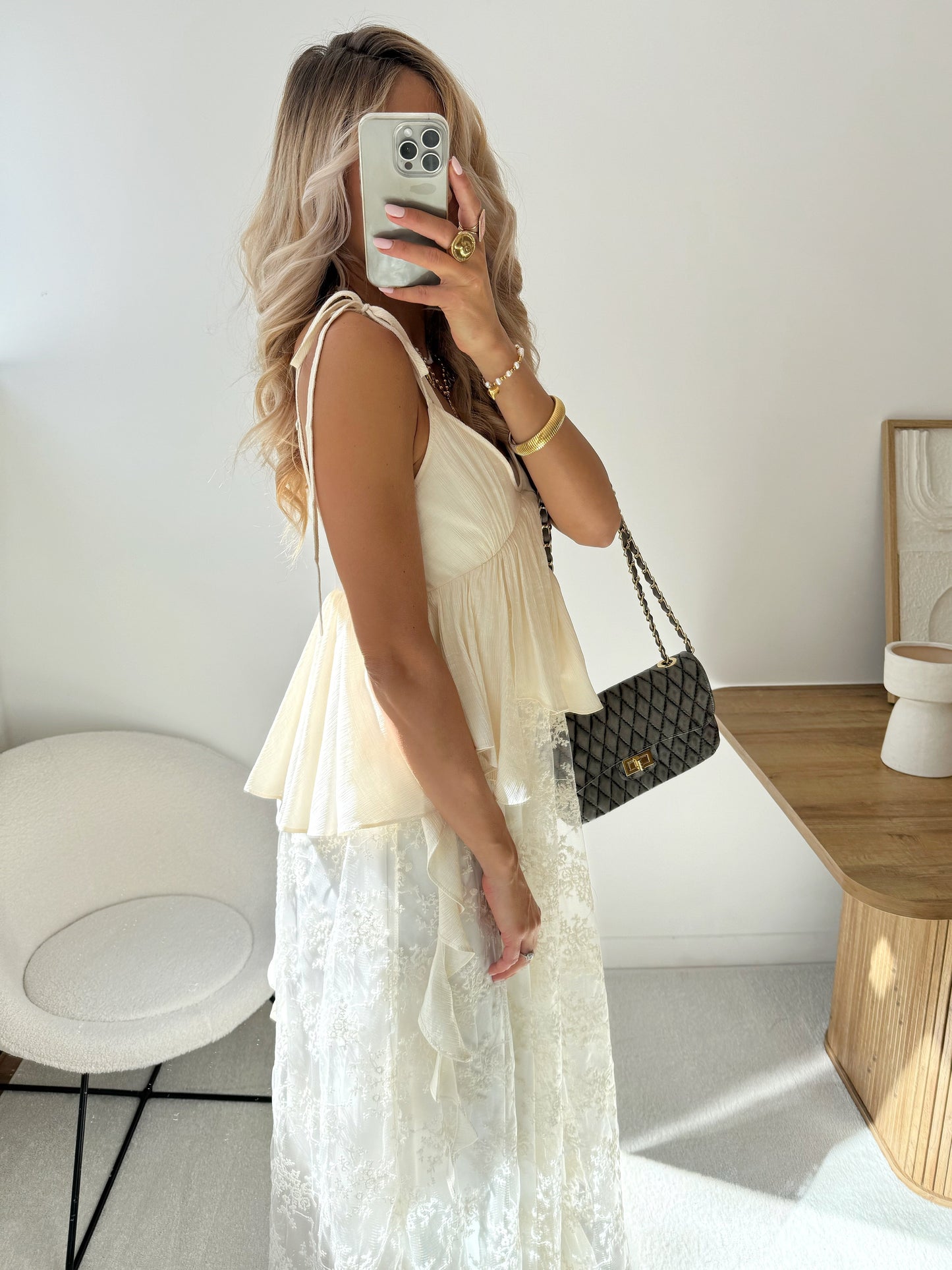 SHAREN ruffled lace long dress