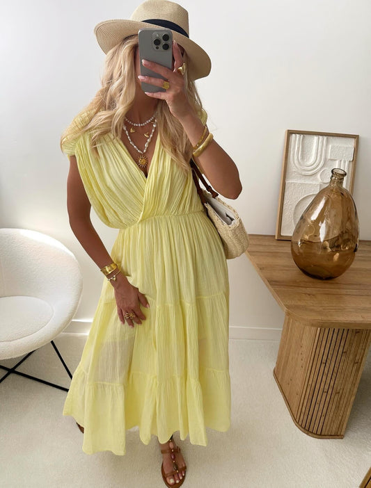 AZOLTINE long ruffled dress - yellow