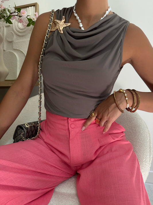 ASTERI draped sleeveless top with star - taupe