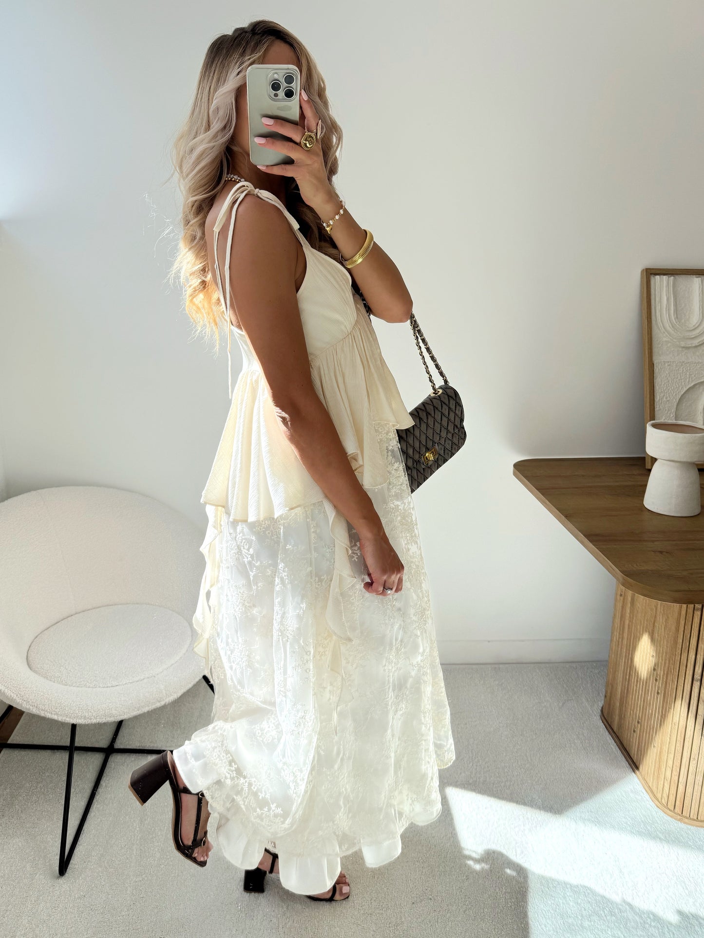 SHAREN ruffled lace long dress