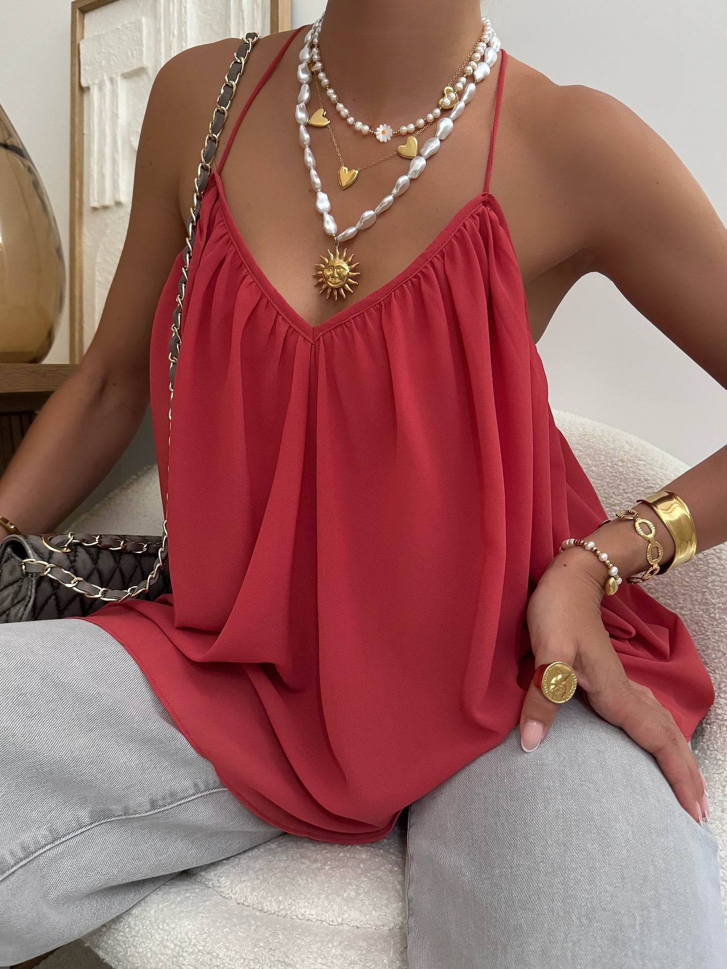 LUCIUS flowing strap top - brick