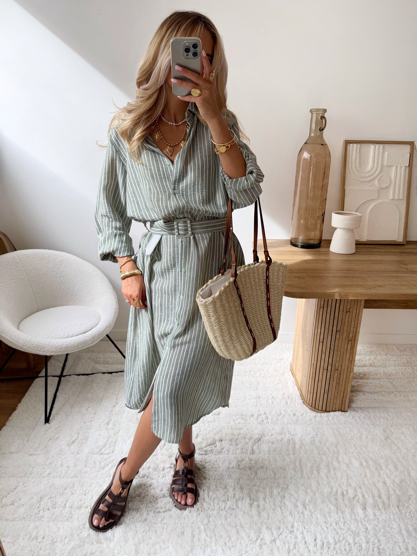 SIROLE linen blend striped maxi dress - khaki