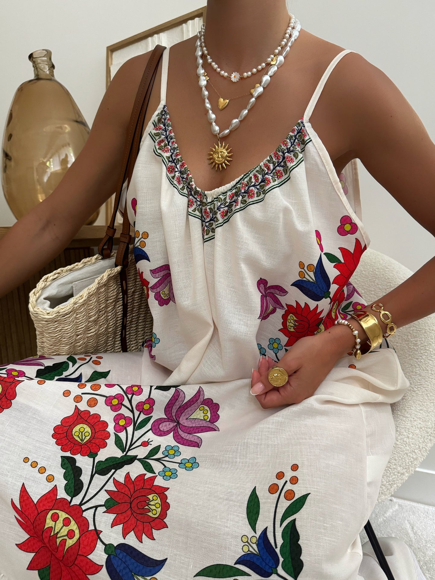 COLOMBA oversized linen blend floral print maxi dress