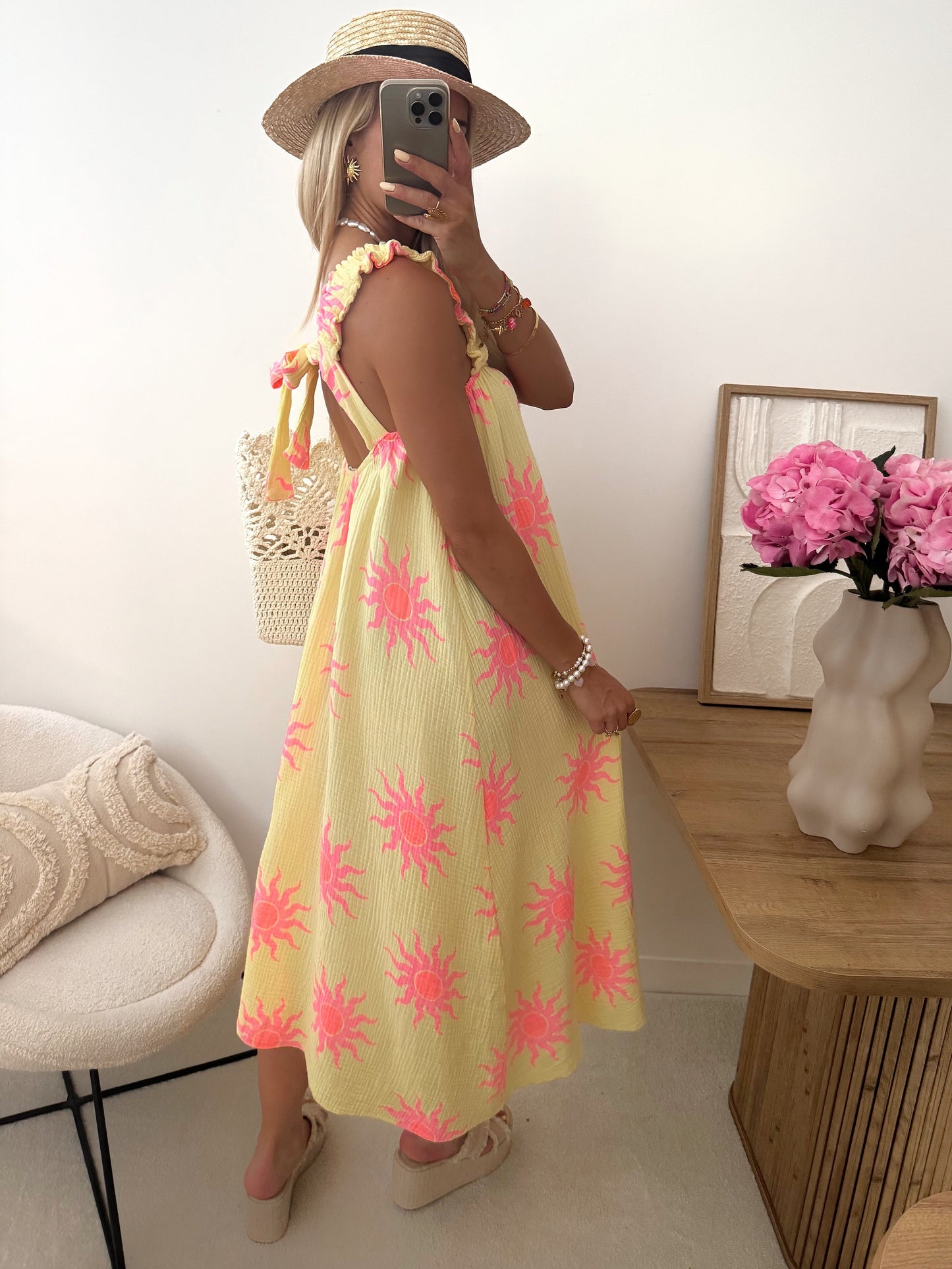 ARAW Cotton Gauze Print Dress - Yellow