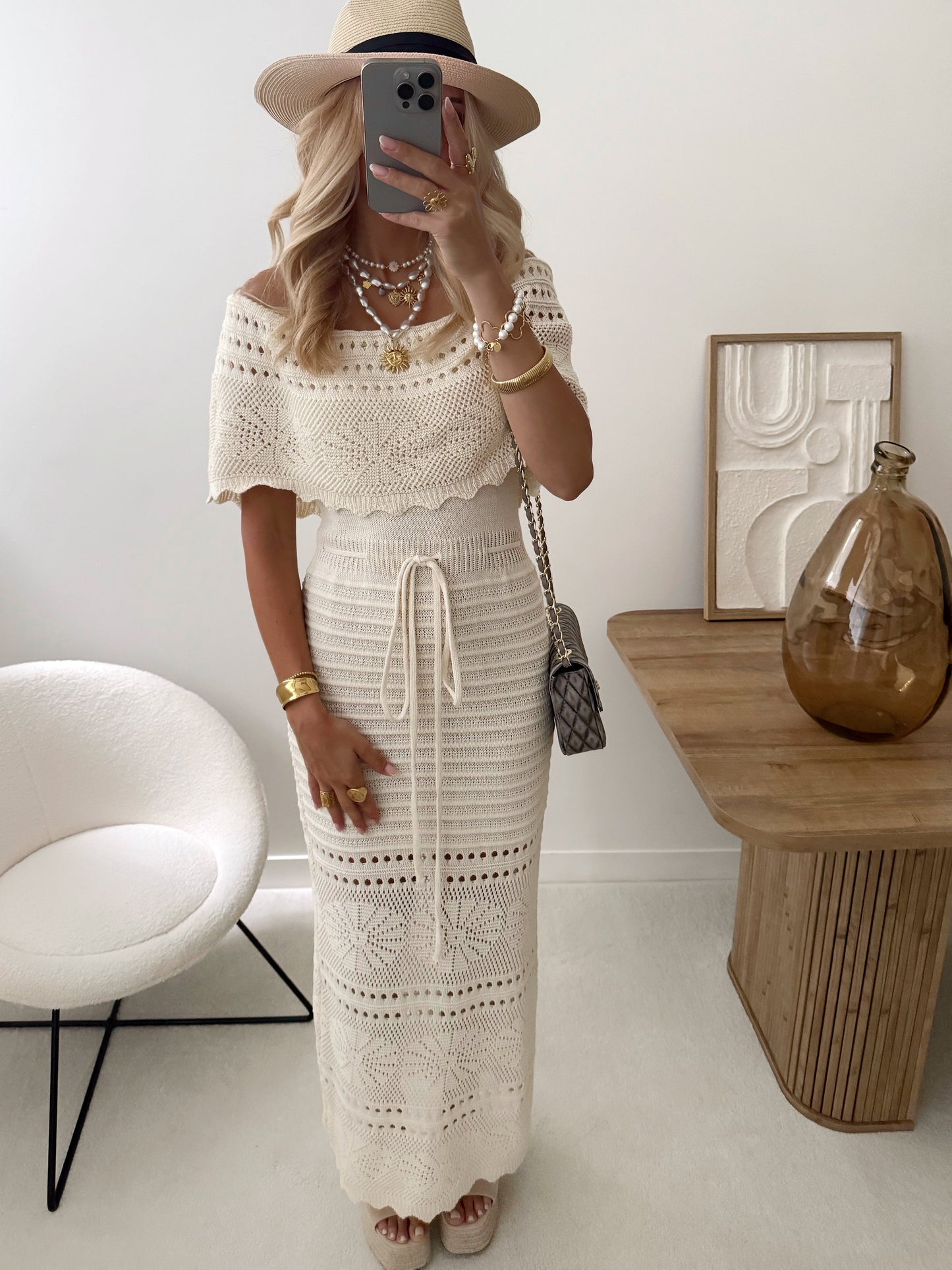 CESARINE crochet openwork knit dress