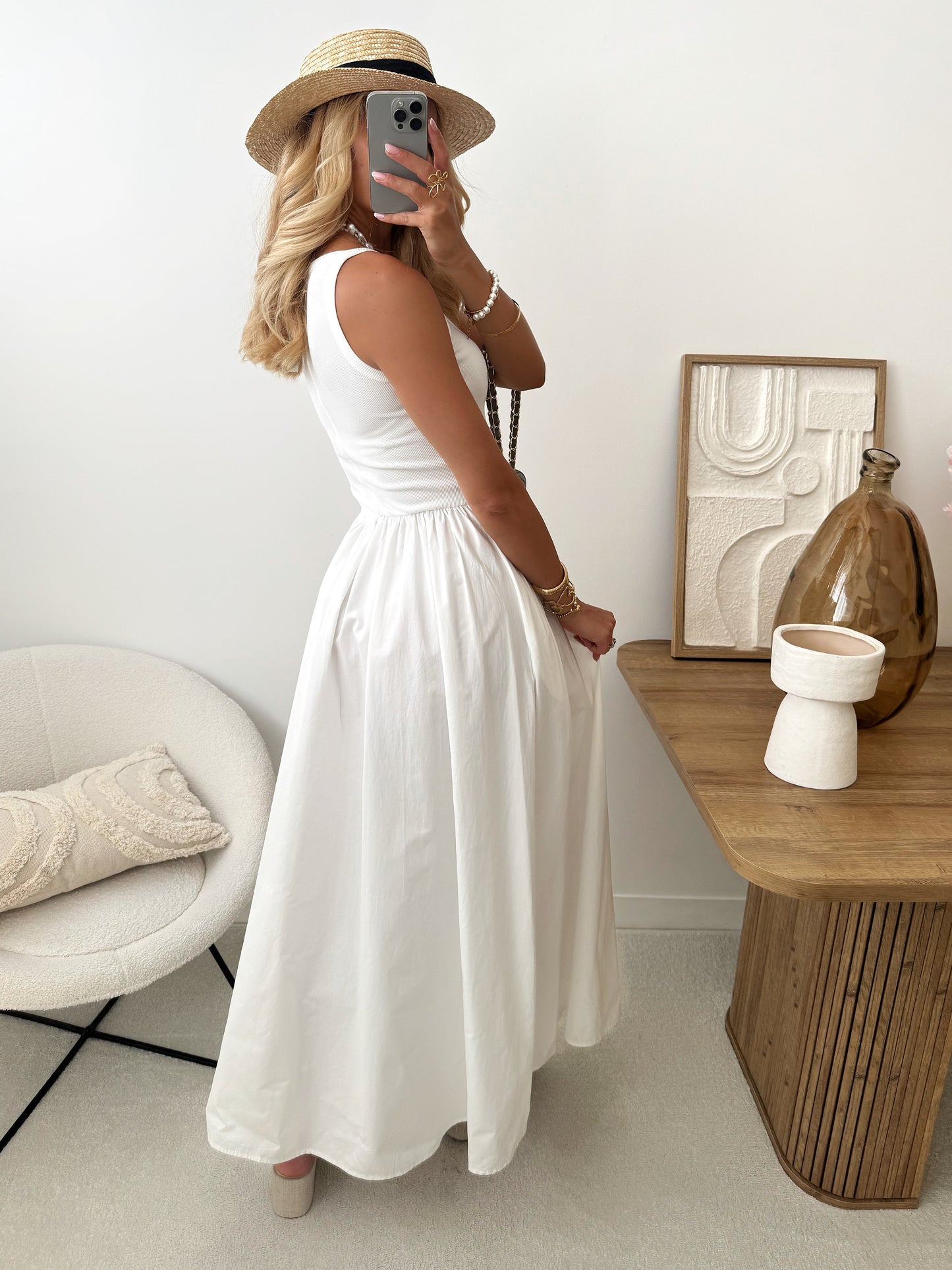 REGINE two-material long dress - white