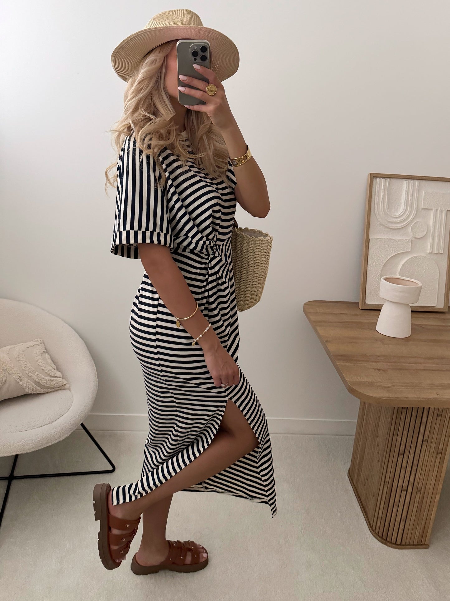 SORINNE sailor dress with slit - navy blue