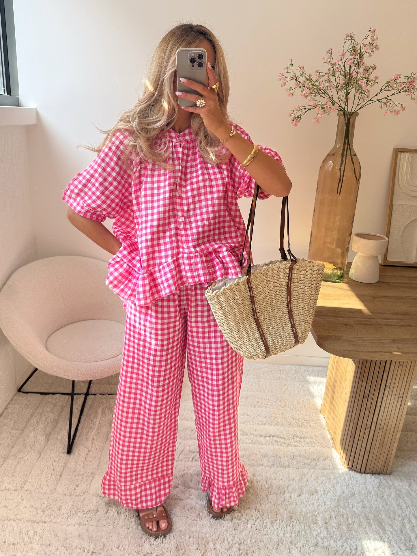 HARDIN Vichy print pants - fuchsia