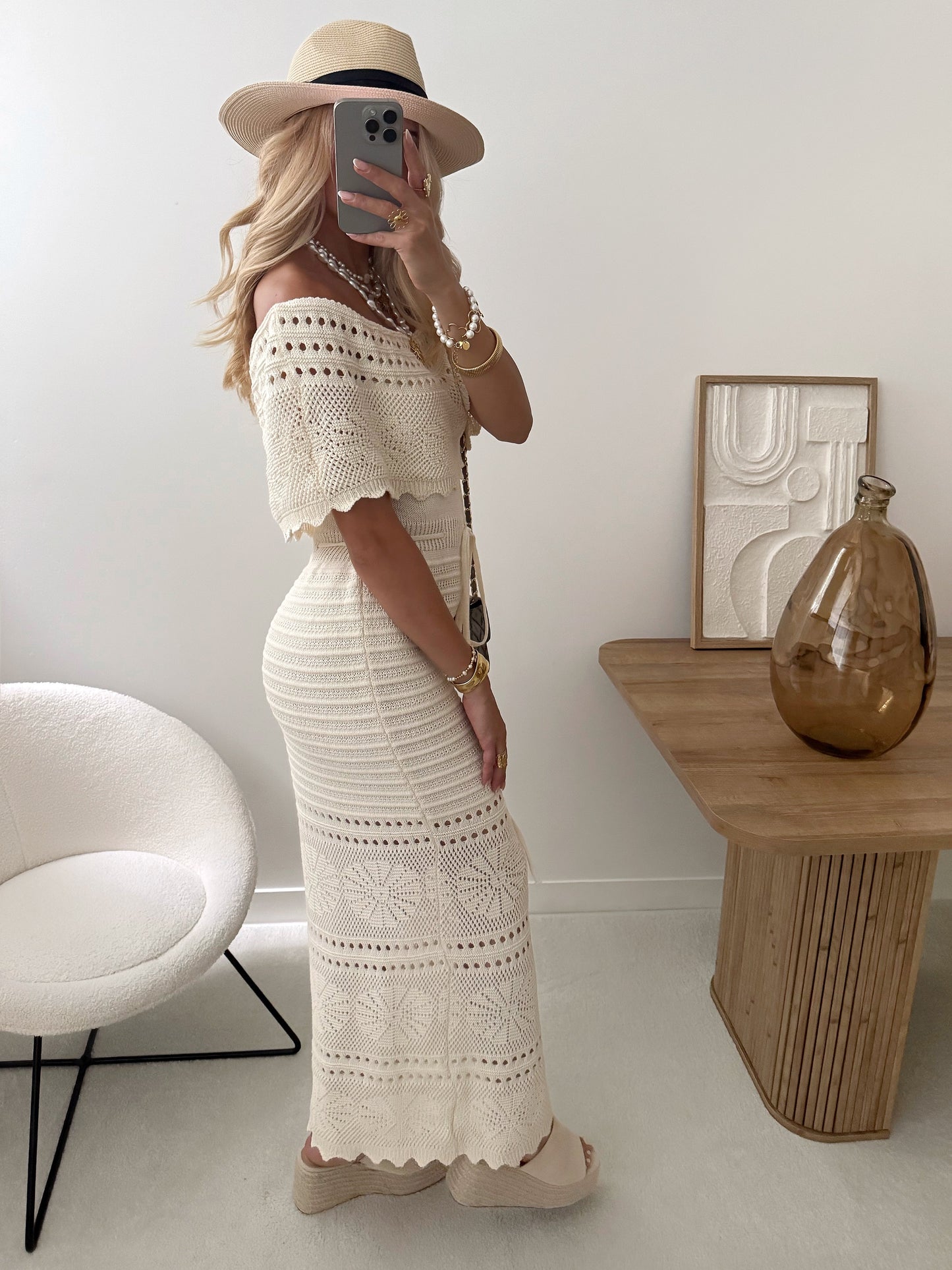 CESARINE crochet openwork knit dress