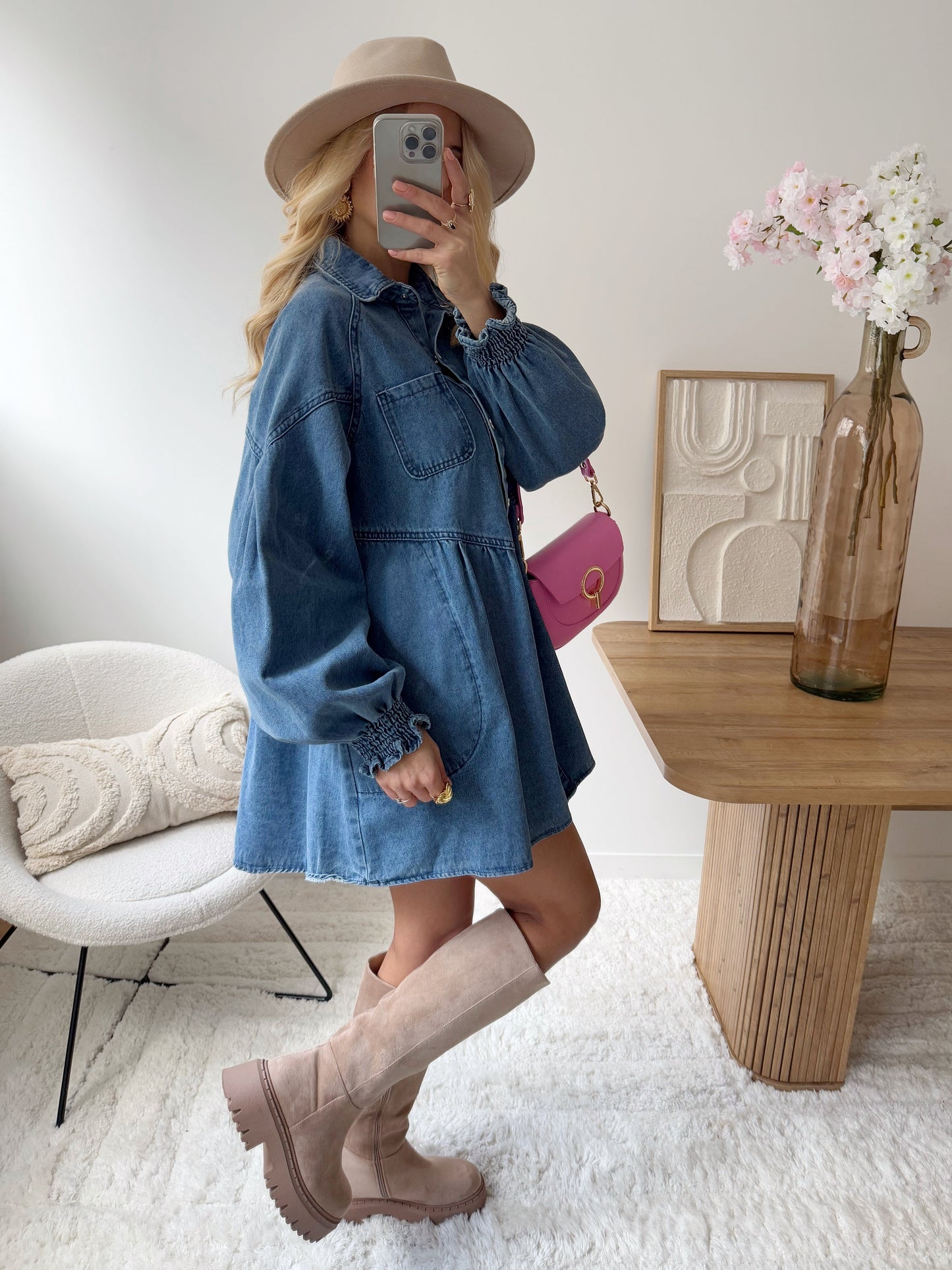 ALANYS Shirt Collar Denim Dress