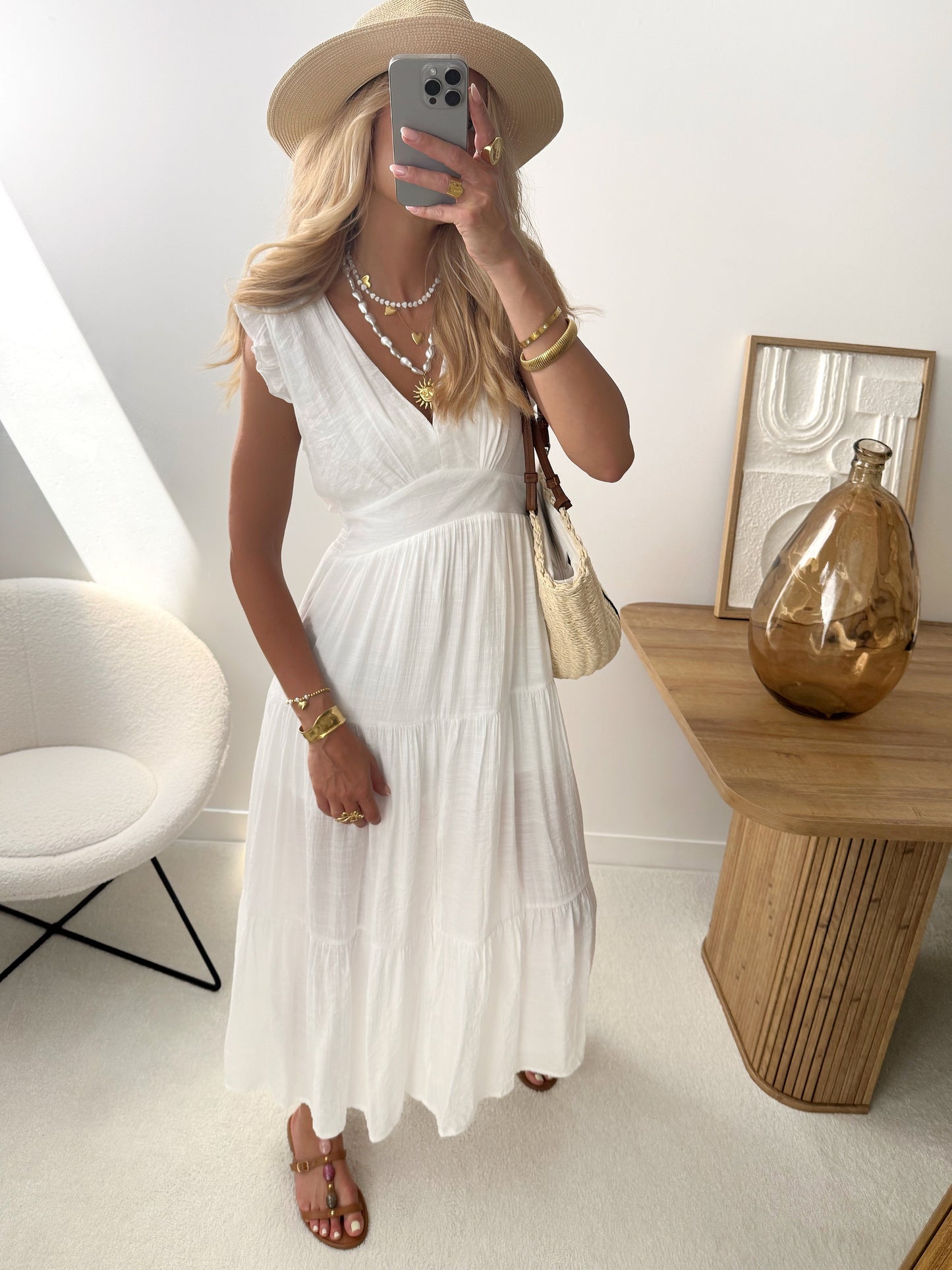 VITA ruffled long dress - white