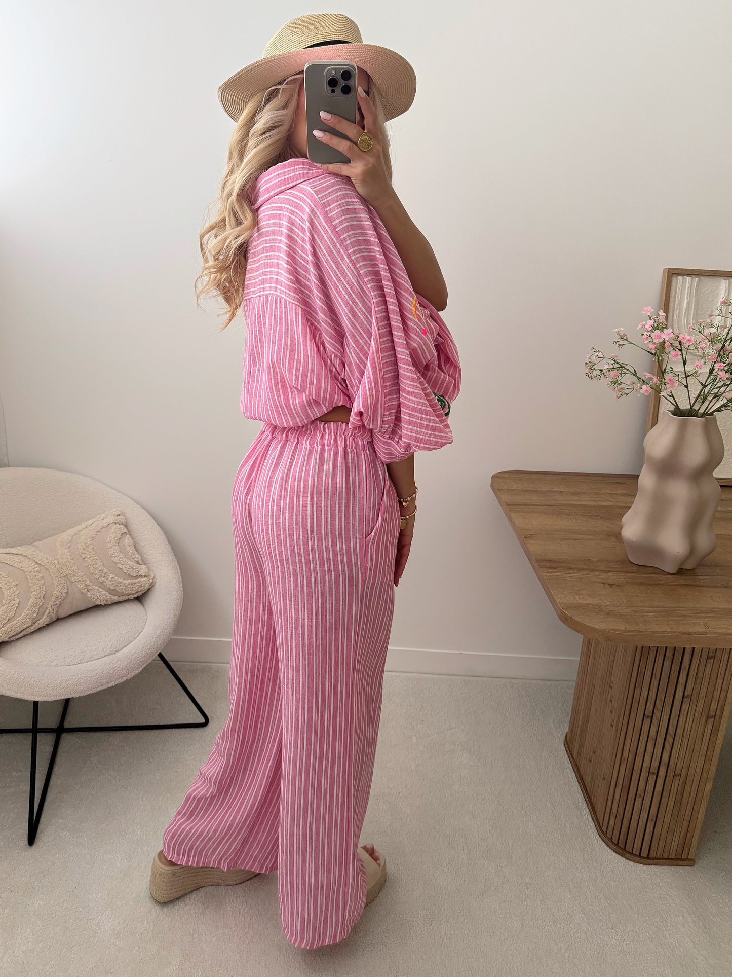 ETHANE linen blend striped wide leg pants