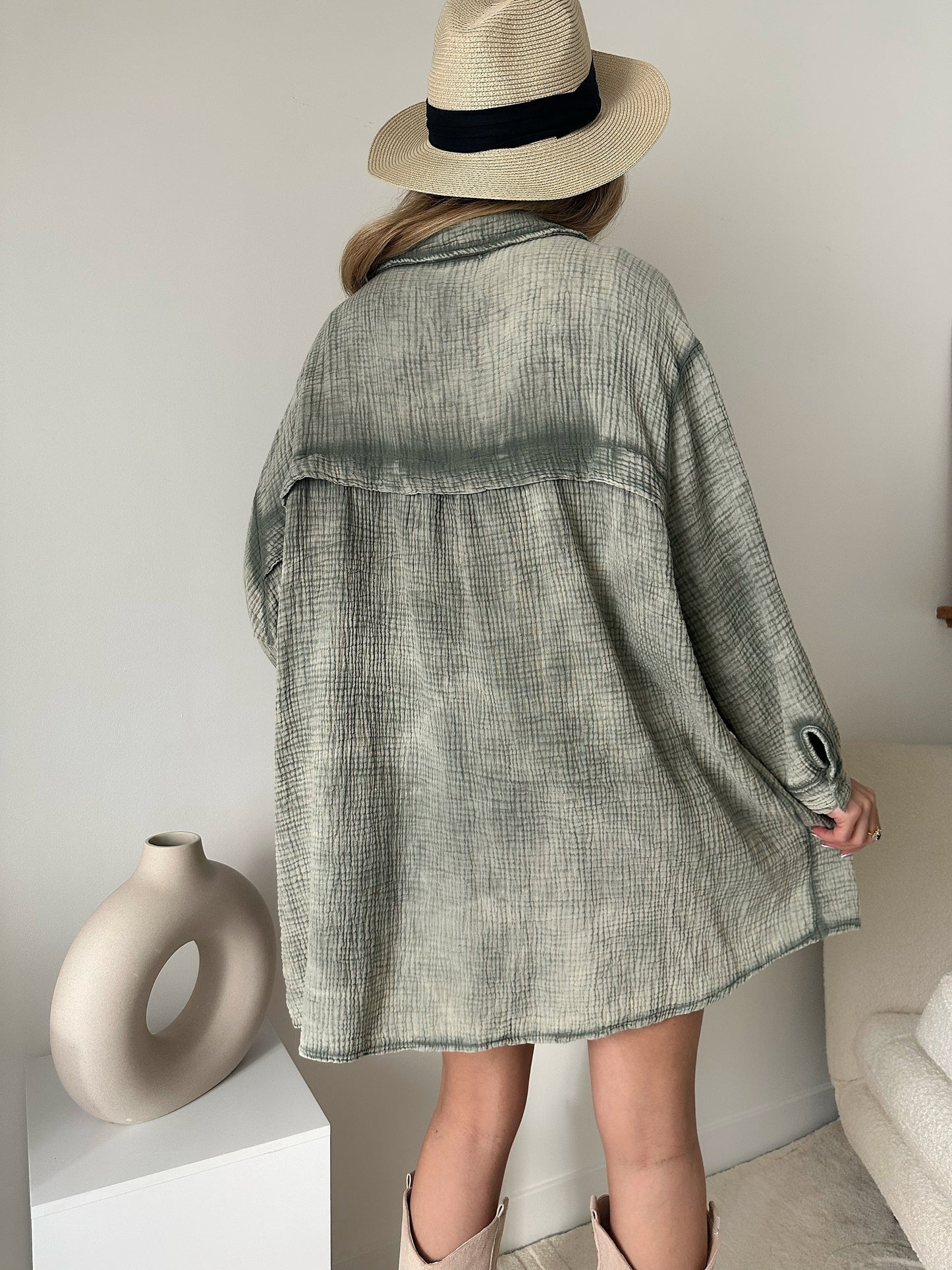 CAMERON cotton gauze shirt dress - khaki