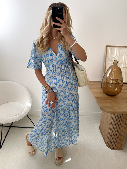 ISMENE floral print maxi dress - sky blue