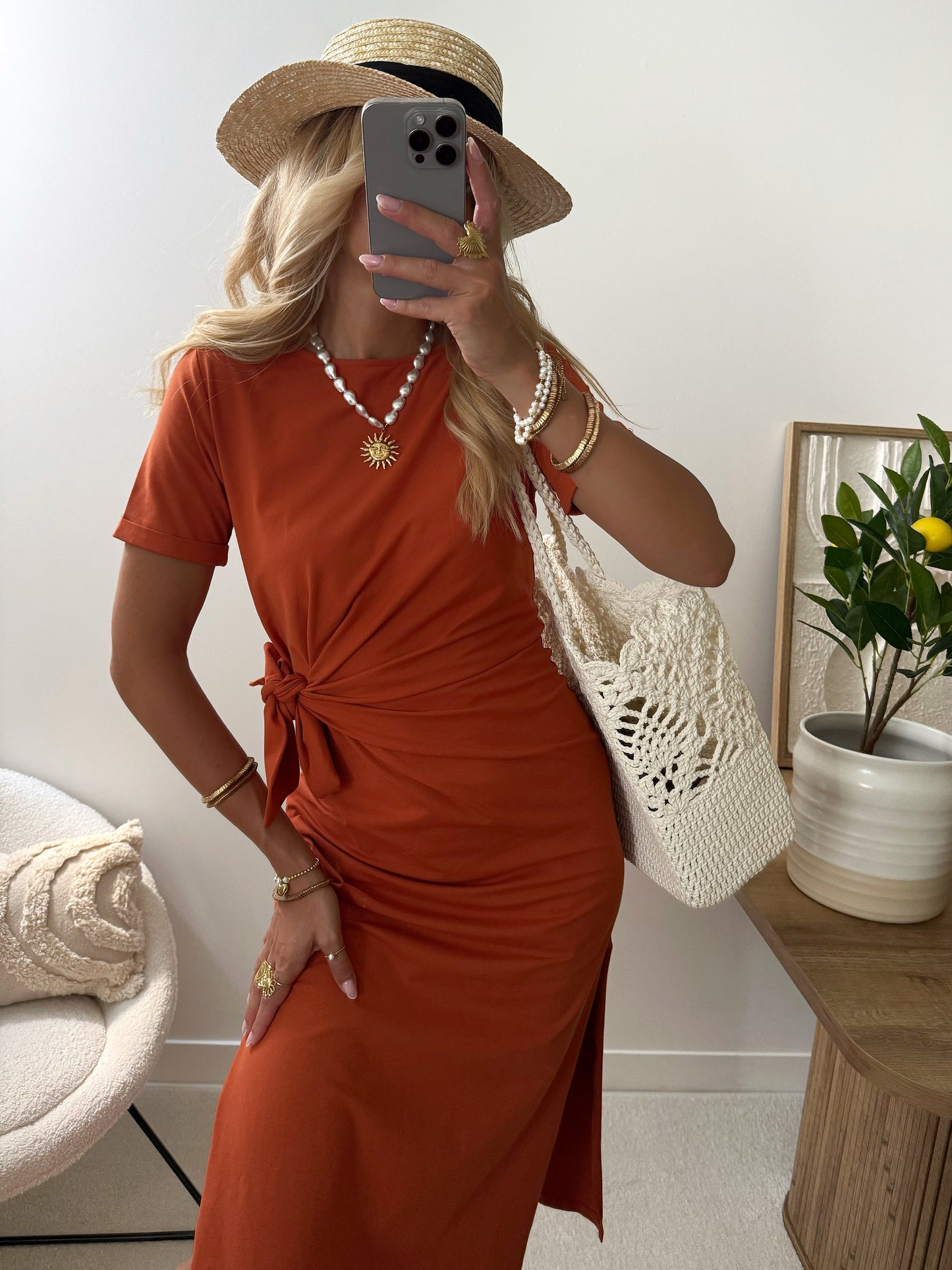 HAVANE long tie-up dress - terracotta