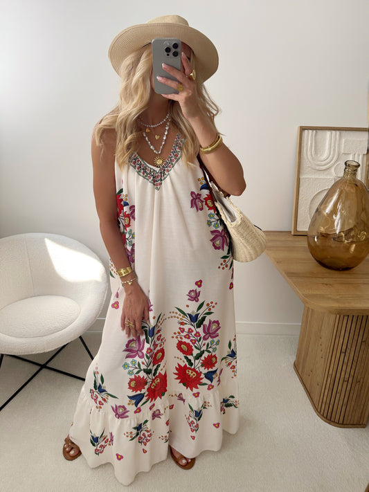 COLOMBA oversized linen blend floral print maxi dress