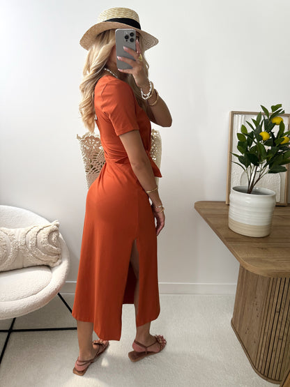 HAVANE long tie-up dress - terracotta