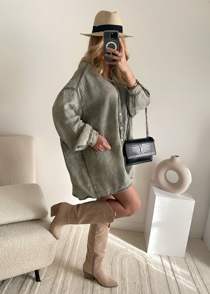 CAMERON cotton gauze shirt dress - khaki