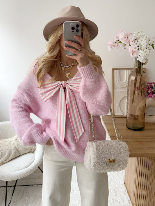 EMRULA pink striped bow knit