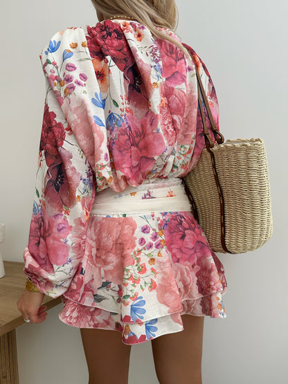 FREDERICA floral print ruffled dress with belt - fuchsia