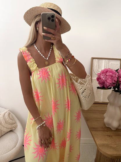 ARAW Cotton Gauze Print Dress - Yellow