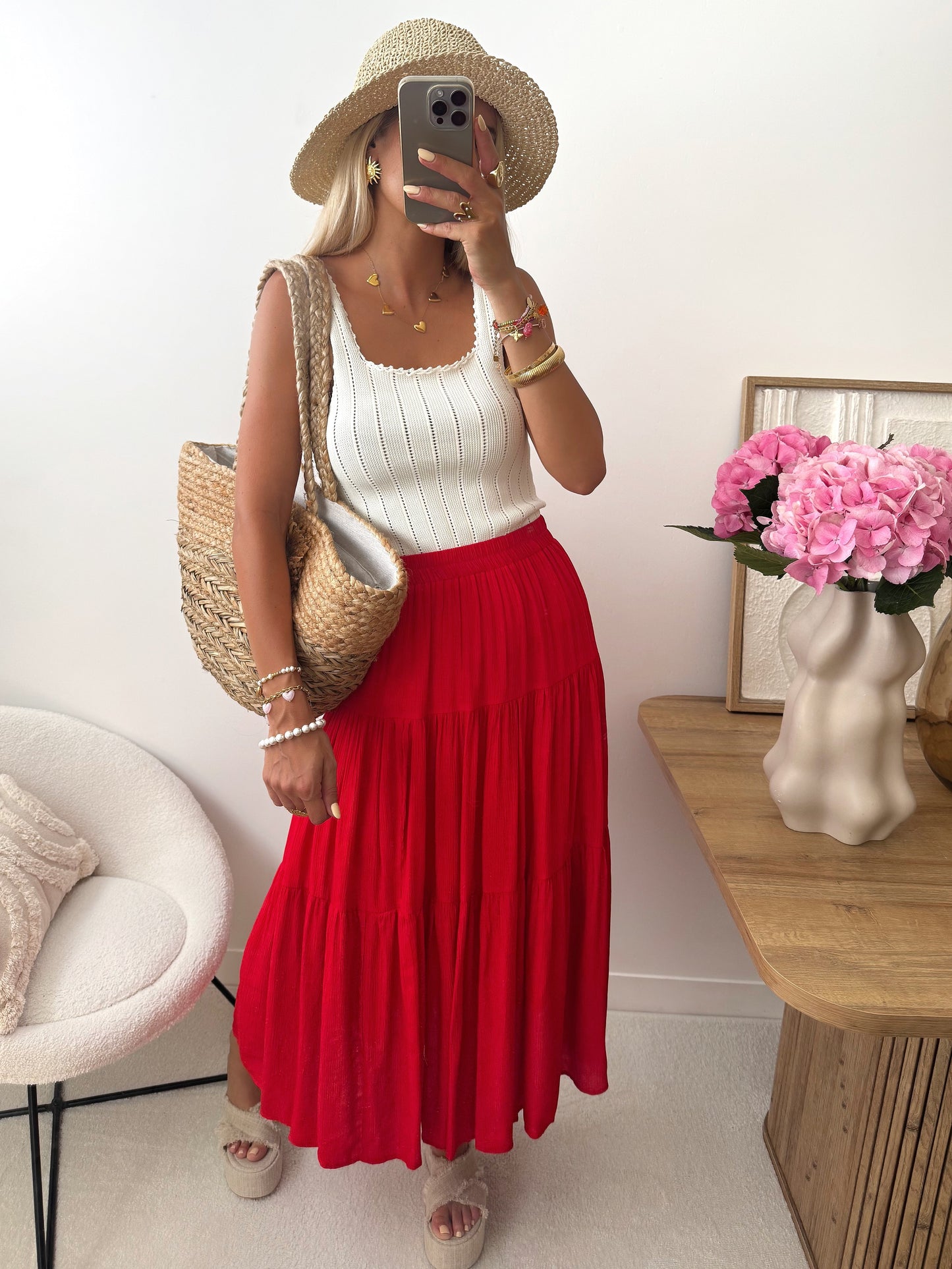 AVETIS openwork knit tank top - ecru