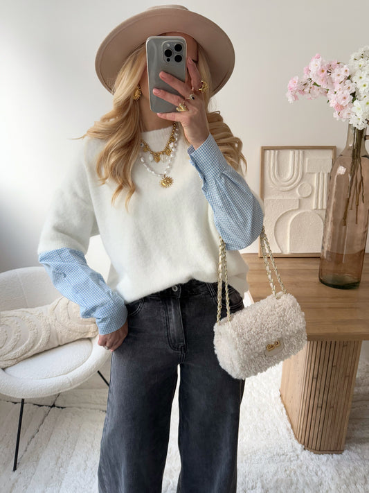 LUCERA ecru 2-in-1 shirt-sleeve sweater