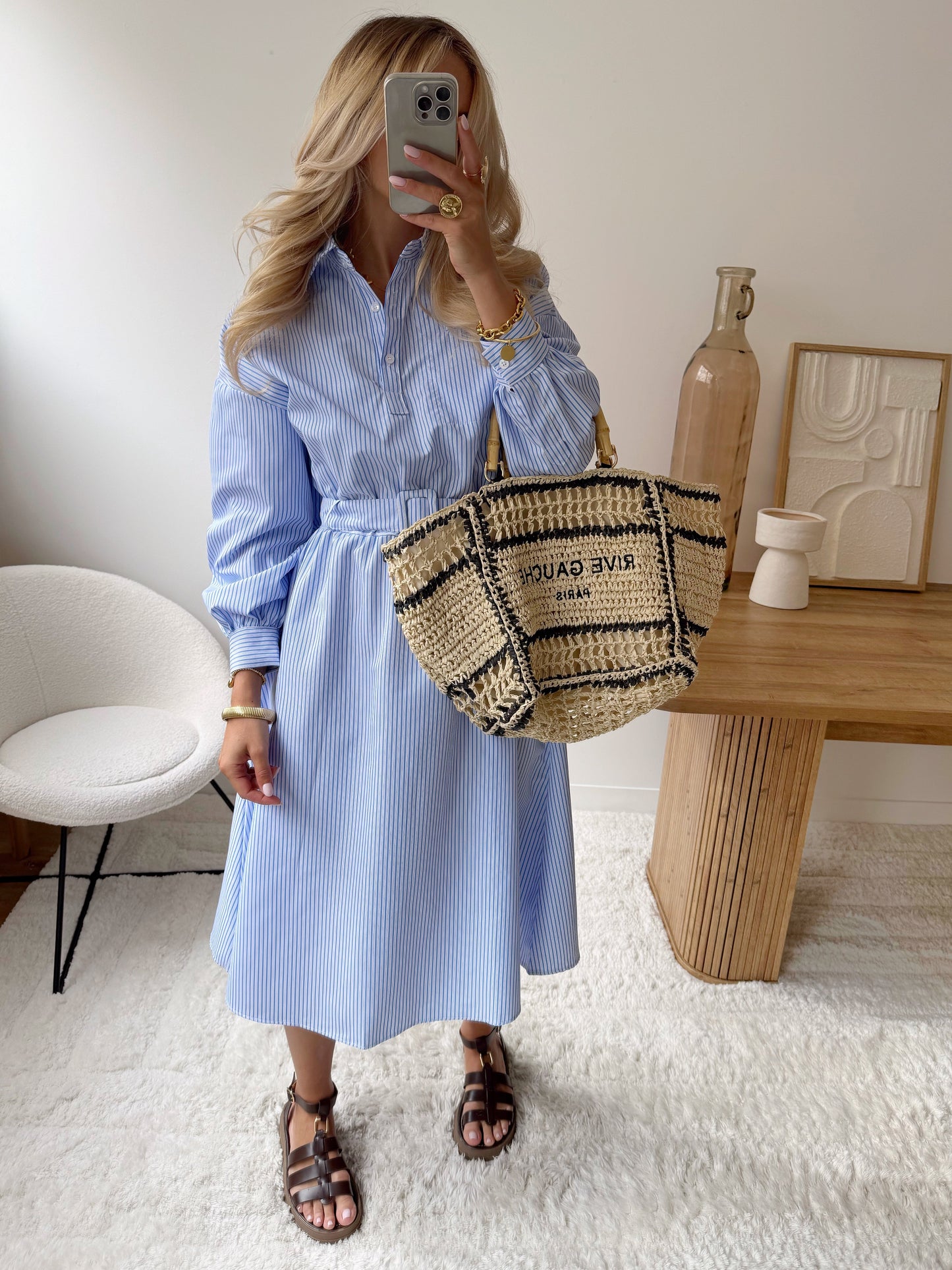 FAYE long striped dress with belt