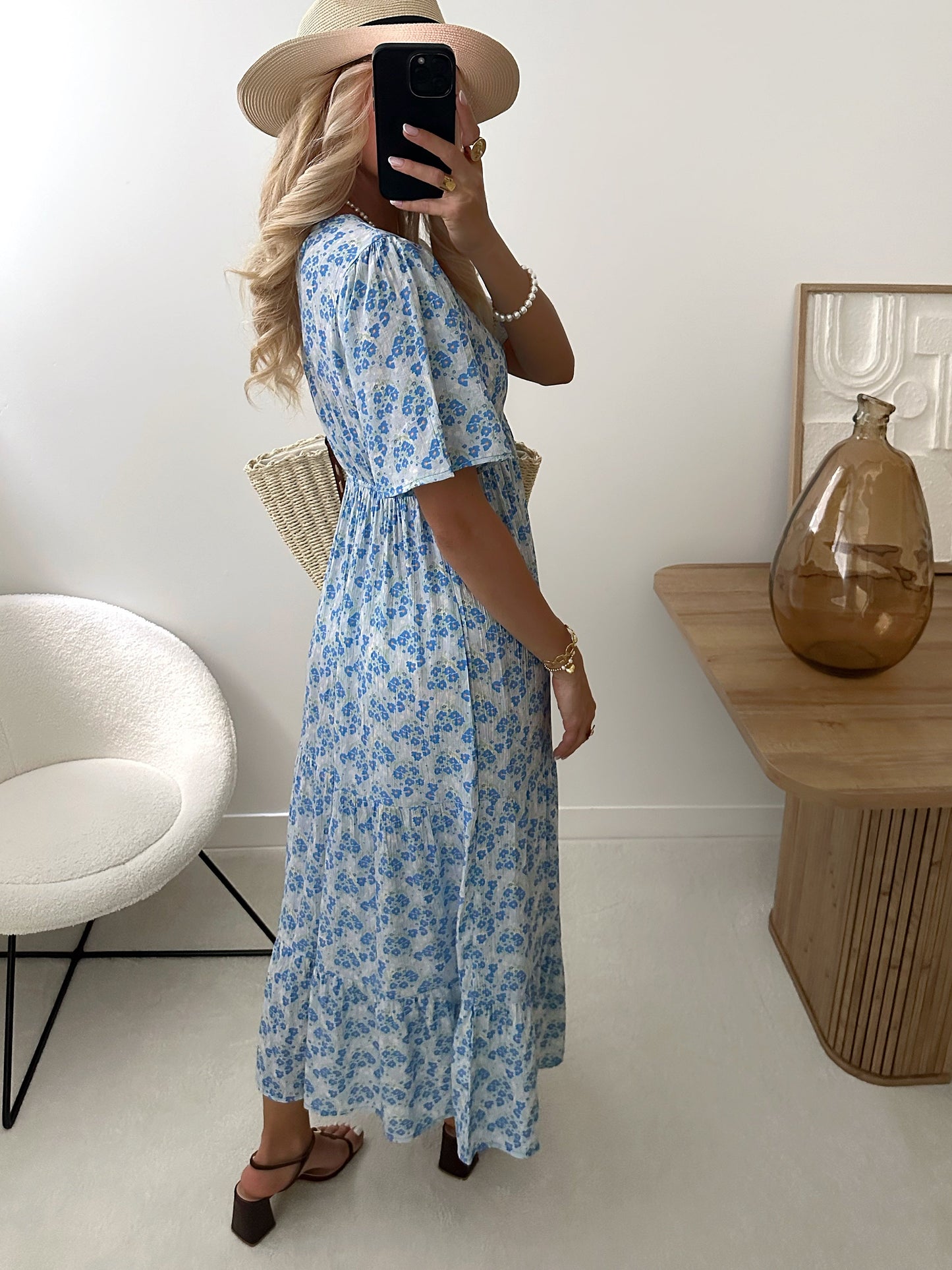 ISMENE floral print maxi dress - sky blue