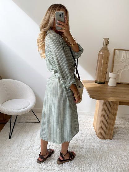 SIROLE linen blend striped maxi dress - khaki