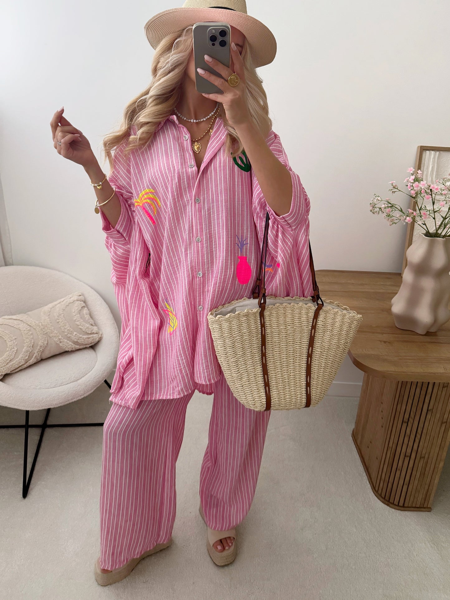 ETHANE linen blend striped wide leg pants