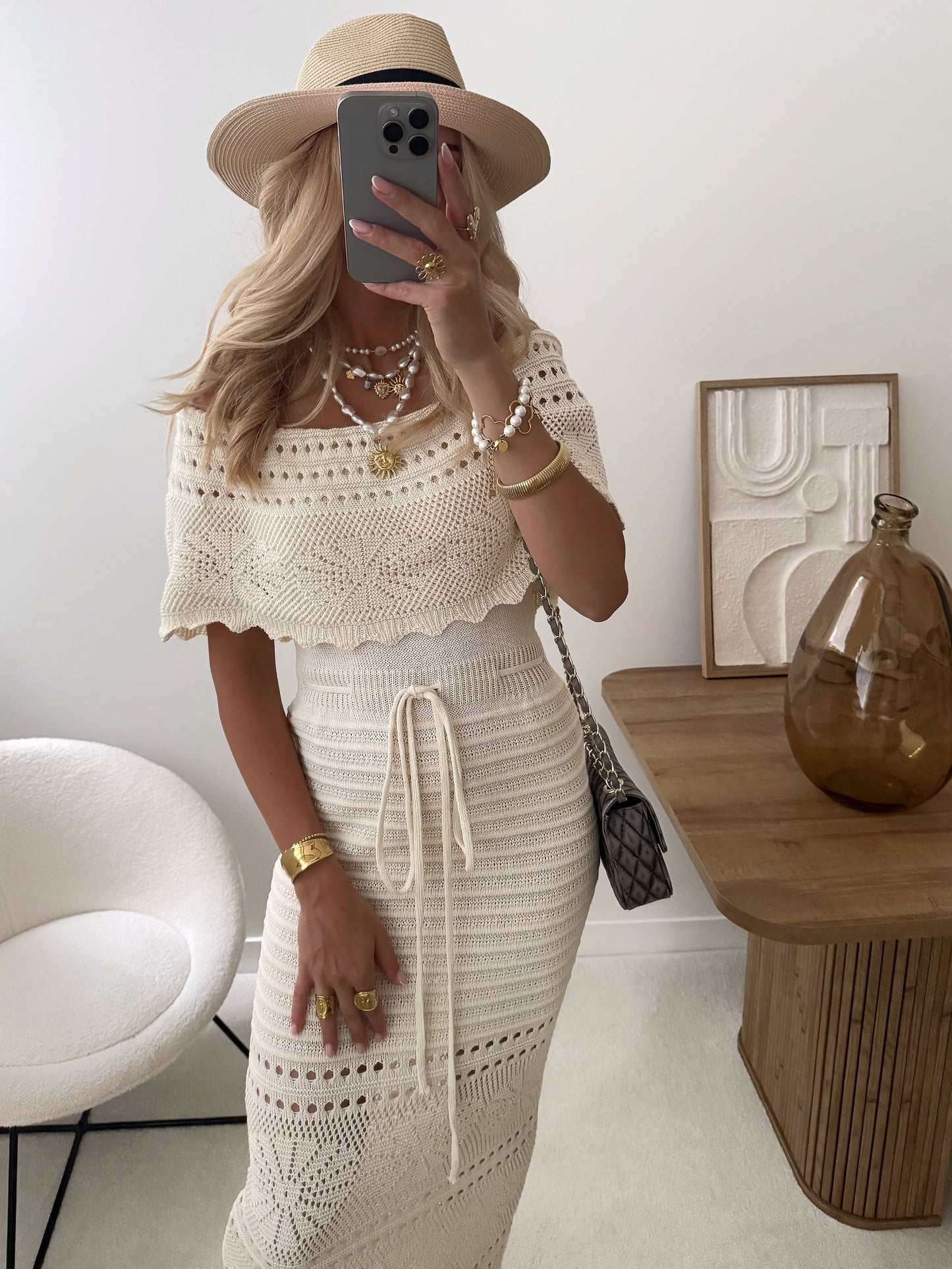 CESARINE crochet openwork knit dress