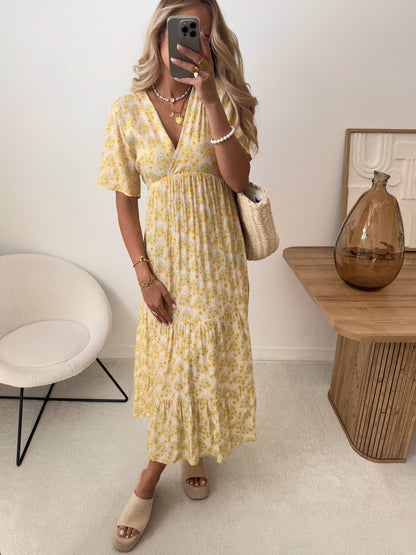 ISMENE floral print maxi dress - pale yellow