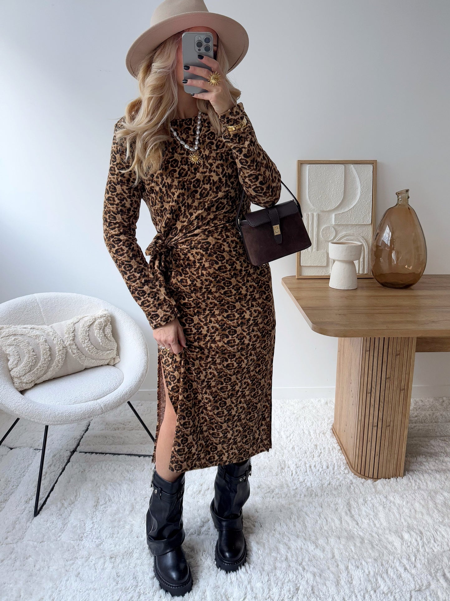 ILHAVI long-sleeved leopard dress