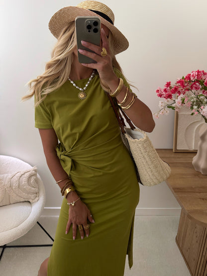 HAVANE long tie-up dress - olive green
