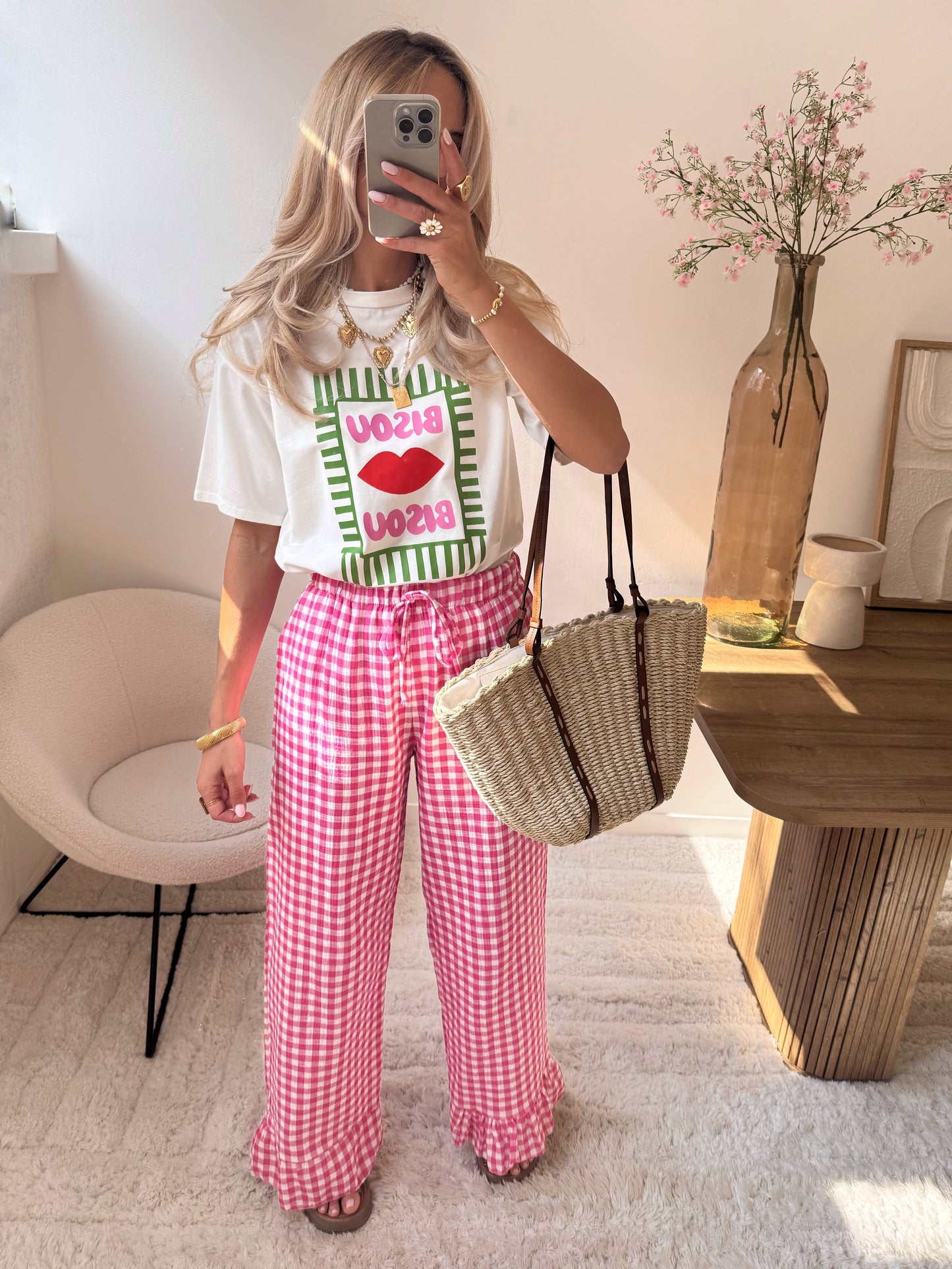 HARDIN Vichy print pants - fuchsia