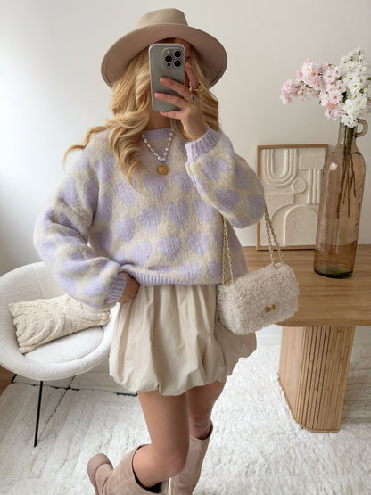 AMBERLLY lilac heart print mesh