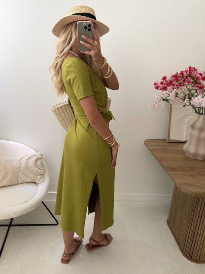 HAVANE long tie-up dress - olive green