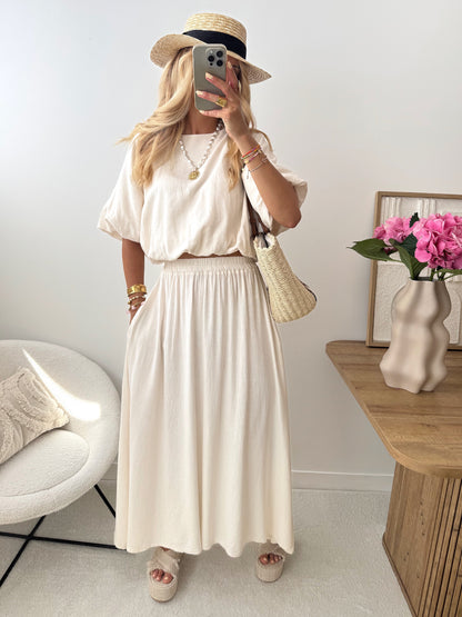 PIAZA linen blend top and skirt set