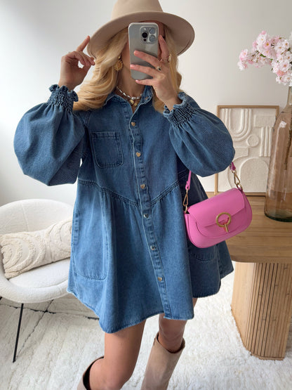 ALANYS Shirt Collar Denim Dress