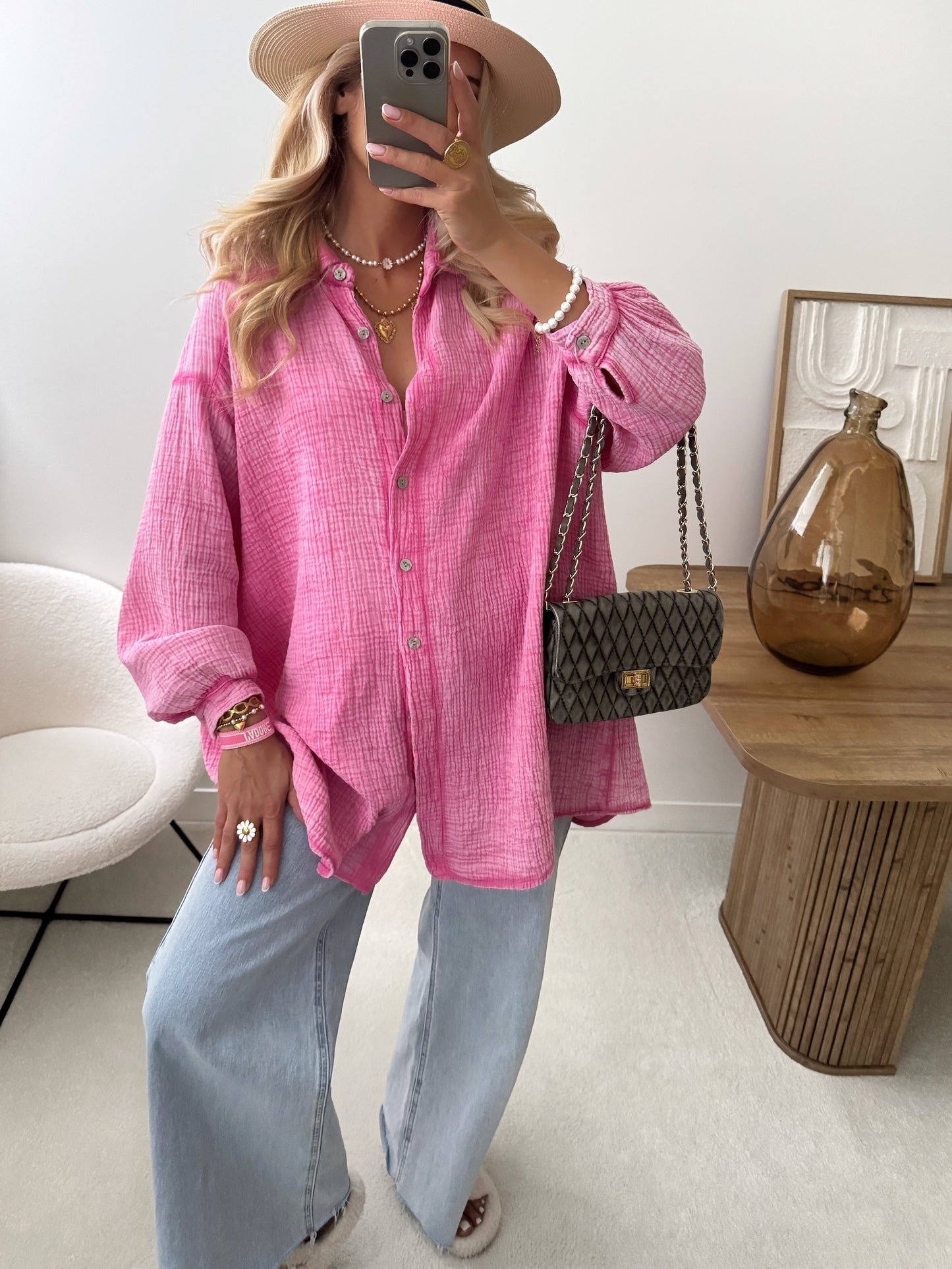 CAMERON cotton gauze shirt dress - pink