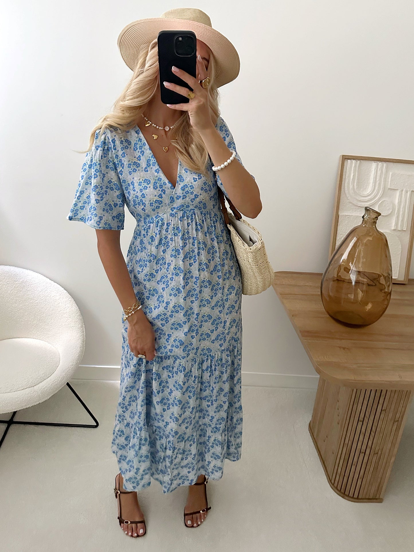 ISMENE floral print maxi dress - sky blue
