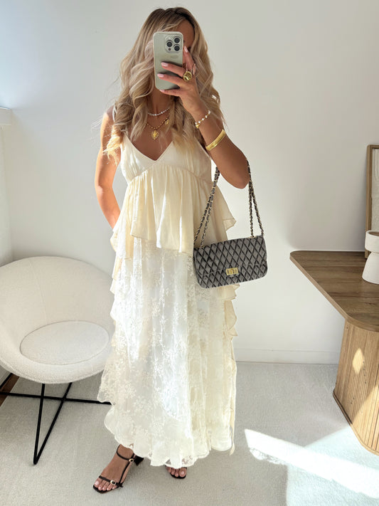SHAREN ruffled lace long dress