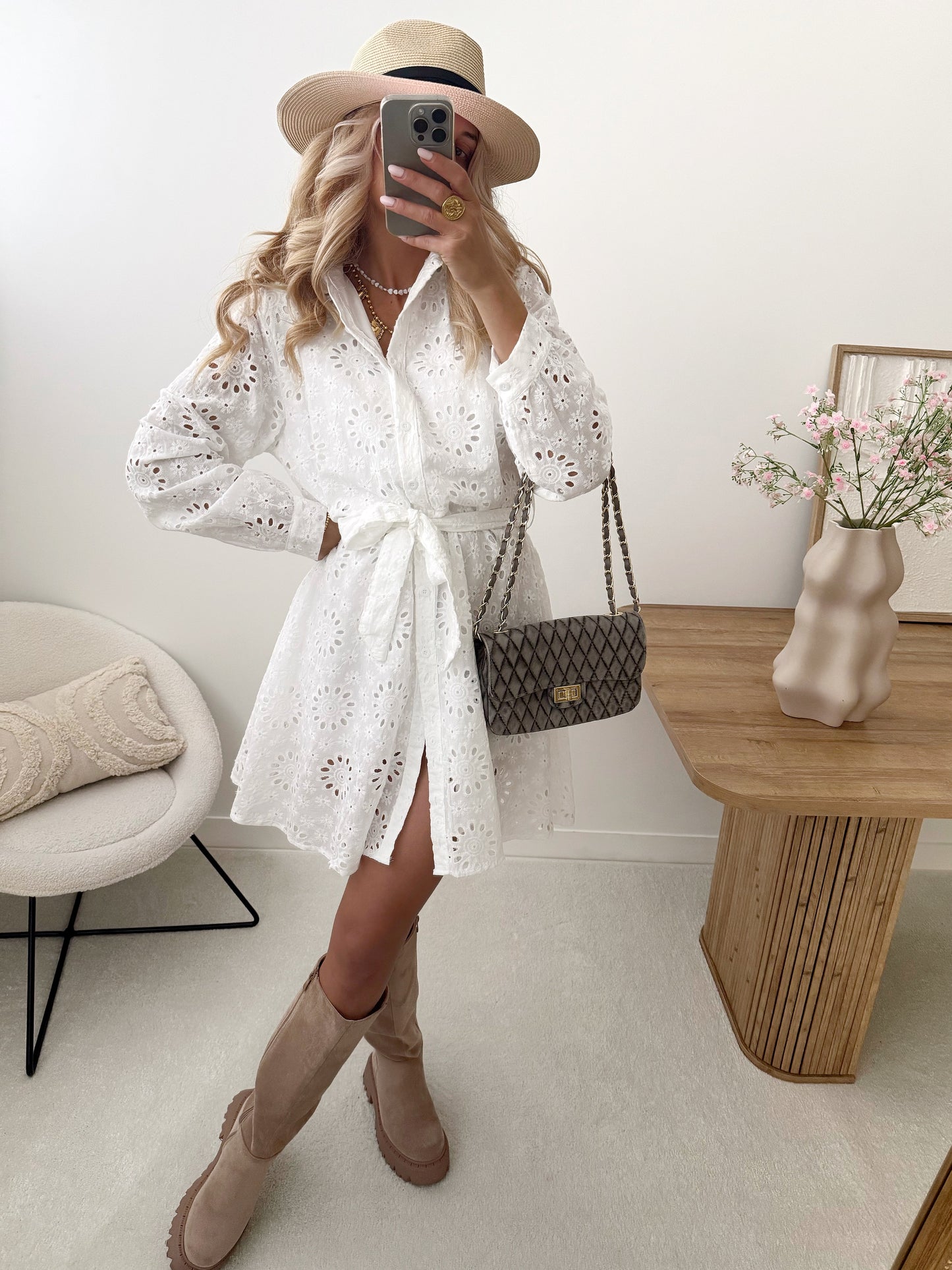 CARELI English embroidery dress with belt