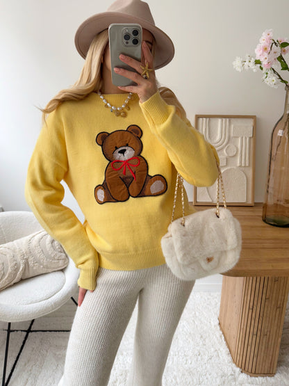 Embroidered teddy bear knit BEAR - chick yellow