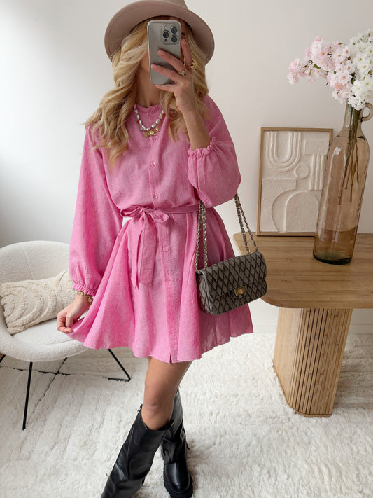 MANATI pink belted Mao collar dress