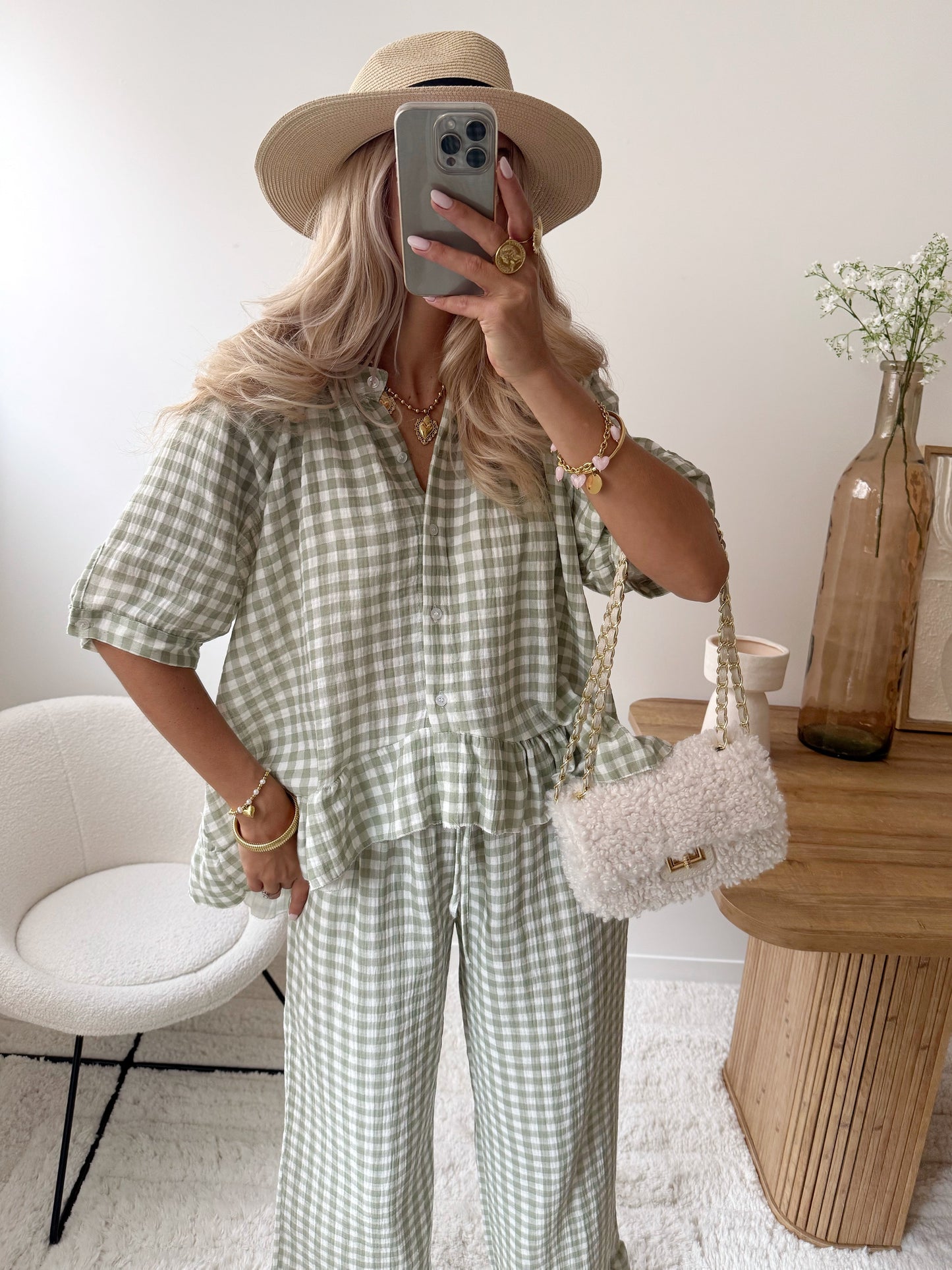 HARDIN Vichy print pants - khaki